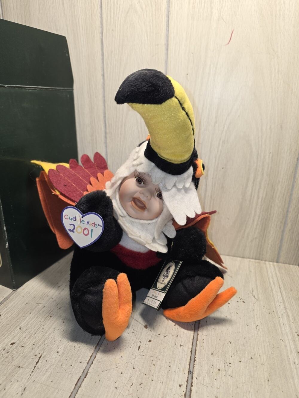 Vtg Geppeddo Cuddle Kids TYLER TUCAN Plush Doll Porcelain Face 11" Halloween New